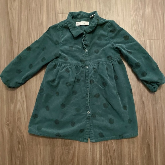 Zara Green Buttoned Peplum Corduroy Dress with Peter Pan Collar size 3-4Y - Picture 3 of 4
